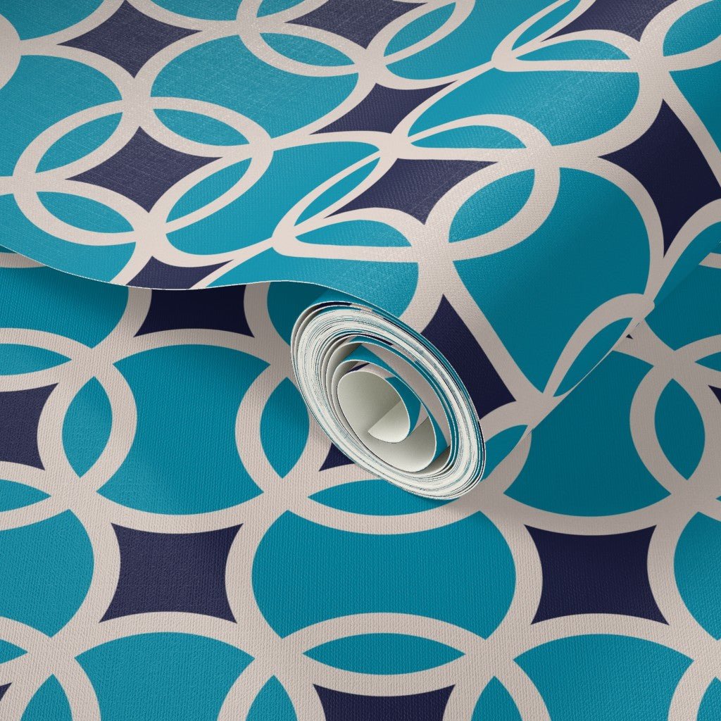 Aquarian Geometric Turquoise Wallpaper for Colorful Kitchens - Wallpaper | Victoria Bright Home - Colorful Modern Wallpaper For Your Home - - blue,dining,living,mid century,modern,office,retro,turquoise