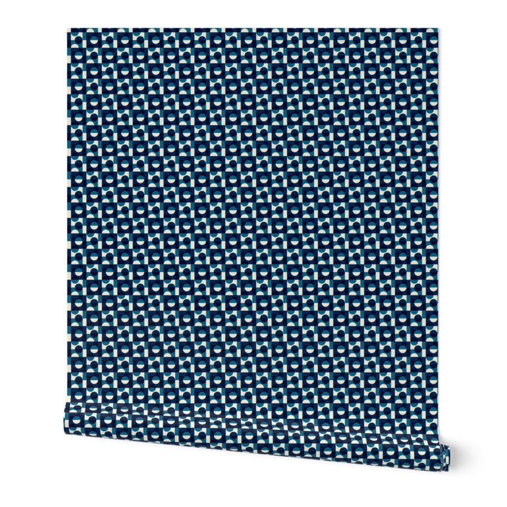 Japanese Aesthetic Tiny Tokyo Blue Wallpaper - Wallpaper | Victoria Bright Home - Colorful Modern Wallpaper For Your Home - Peel and Stick Removeable Sample 11 x 24 inches blue dark tokyo - asian-inspired,bedroom,blue,checkered,dots,japandi,japanese,kitchen,modern