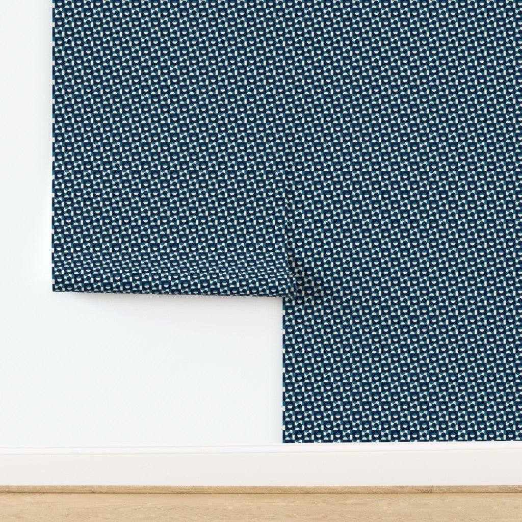 Japanese Aesthetic Tiny Tokyo Blue Wallpaper - Wallpaper | Victoria Bright Home - Colorful Modern Wallpaper For Your Home - - asian-inspired,bedroom,blue,checkered,dots,japandi,japanese,kitchen,modern