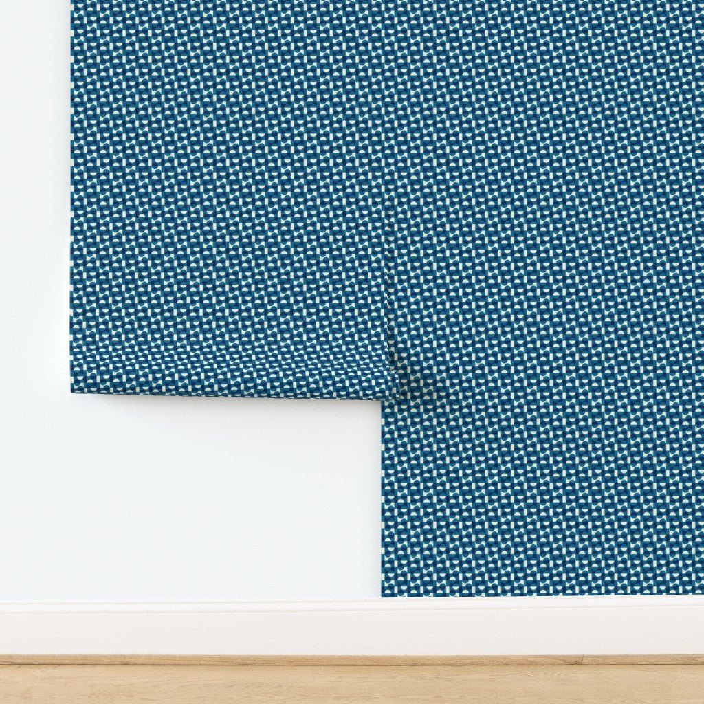 Japanese Aesthetic Tiny Tokyo Blue Wallpaper - Wallpaper | Victoria Bright Home - Colorful Modern Wallpaper For Your Home - - asian-inspired,bedroom,blue,checkered,dots,japandi,japanese,kitchen,modern