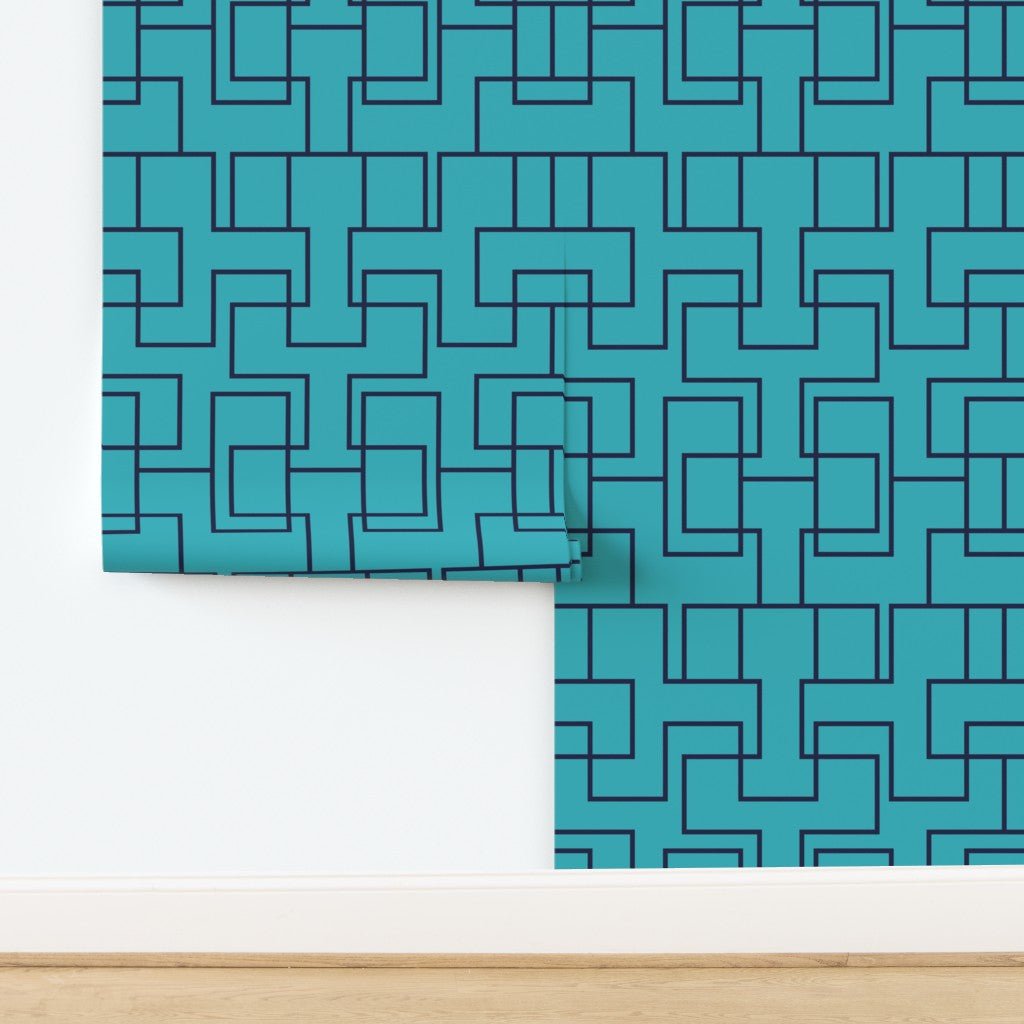 Modern Geometric Ziggy Wallpaper in Turquoise and Navy for a Contemporary Style - Wallpaper | Victoria Bright Home - Colorful Modern Wallpaper For Your Home - - bedroom,blue,dining,modern,office,turquoise,zig zag