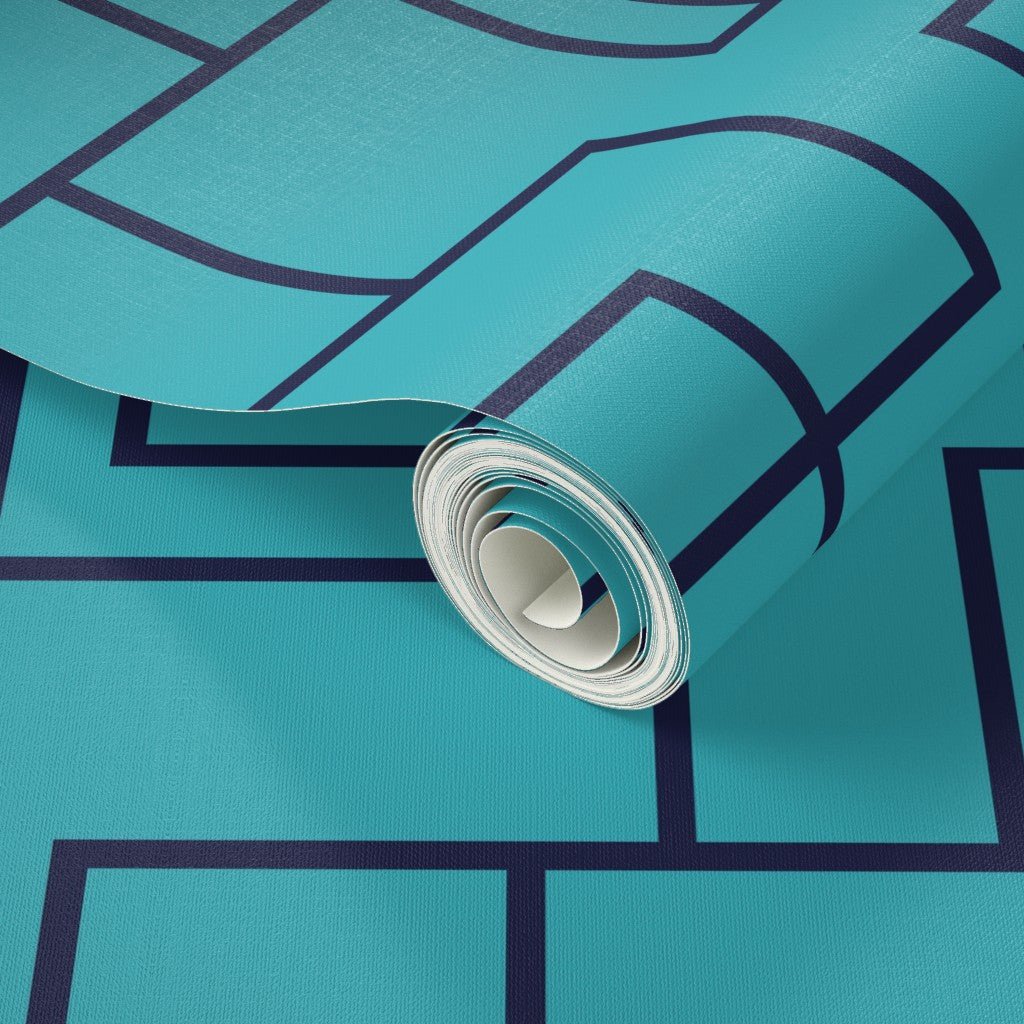Modern Geometric Ziggy Wallpaper in Turquoise and Navy for a Contemporary Style - Wallpaper | Victoria Bright Home - Colorful Modern Wallpaper For Your Home - - bedroom,blue,dining,modern,office,turquoise,zig zag
