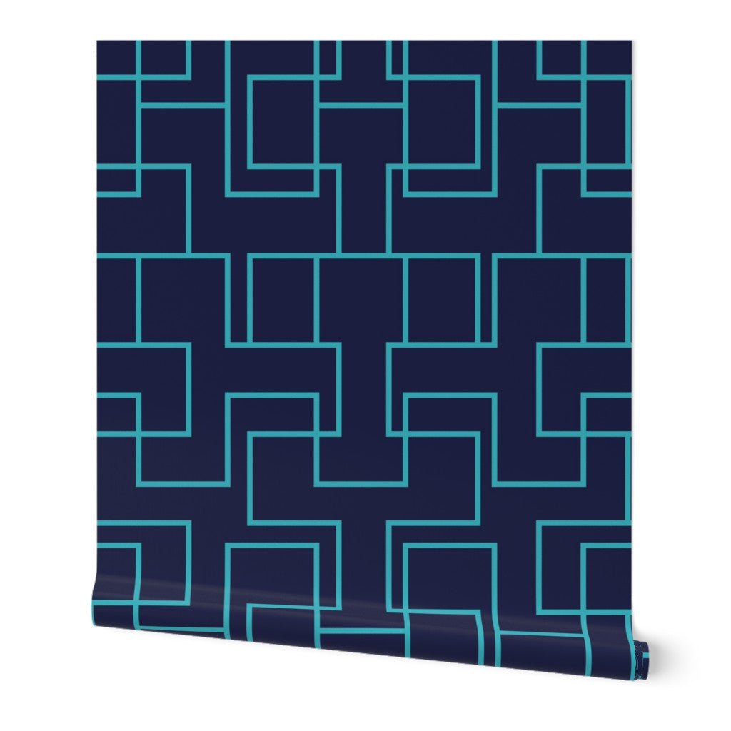 Modern Geometric Ziggy Wallpaper in Turquoise and Navy for a Contemporary Style - Wallpaper | Victoria Bright Home - Colorful Modern Wallpaper For Your Home - Peel and Stick Removeable Sample 11 x 24 inches blue ziggy - bedroom,blue,dining,modern,office,turquoise,zig zag