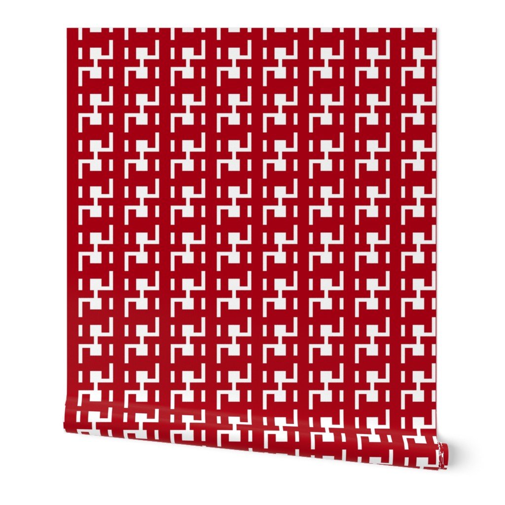 Modern Large Scale Houndstooth Wallpaper for a Mid Century Look - Wallpaper | Victoria Bright Home - Colorful Modern Wallpaper For Your Home - Peel and Stick Removeable Sample 11 x 24 inches red houndstooth - bedroom,black,black and white,blue,brown,dining,green,houndstooth,kids,kitchen,modern,nursery,office,orange,pink,red,retro,sixties