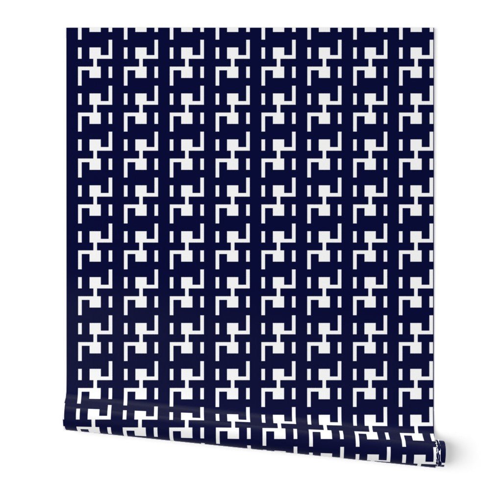 Modern Large Scale Houndstooth Wallpaper for a Mid Century Look - Wallpaper | Victoria Bright Home - Colorful Modern Wallpaper For Your Home - Peel and Stick Removeable Sample 11 x 24 inches navy houndstooth - bedroom,black,black and white,blue,brown,dining,green,houndstooth,kids,kitchen,modern,nursery,office,orange,pink,red,retro,sixties