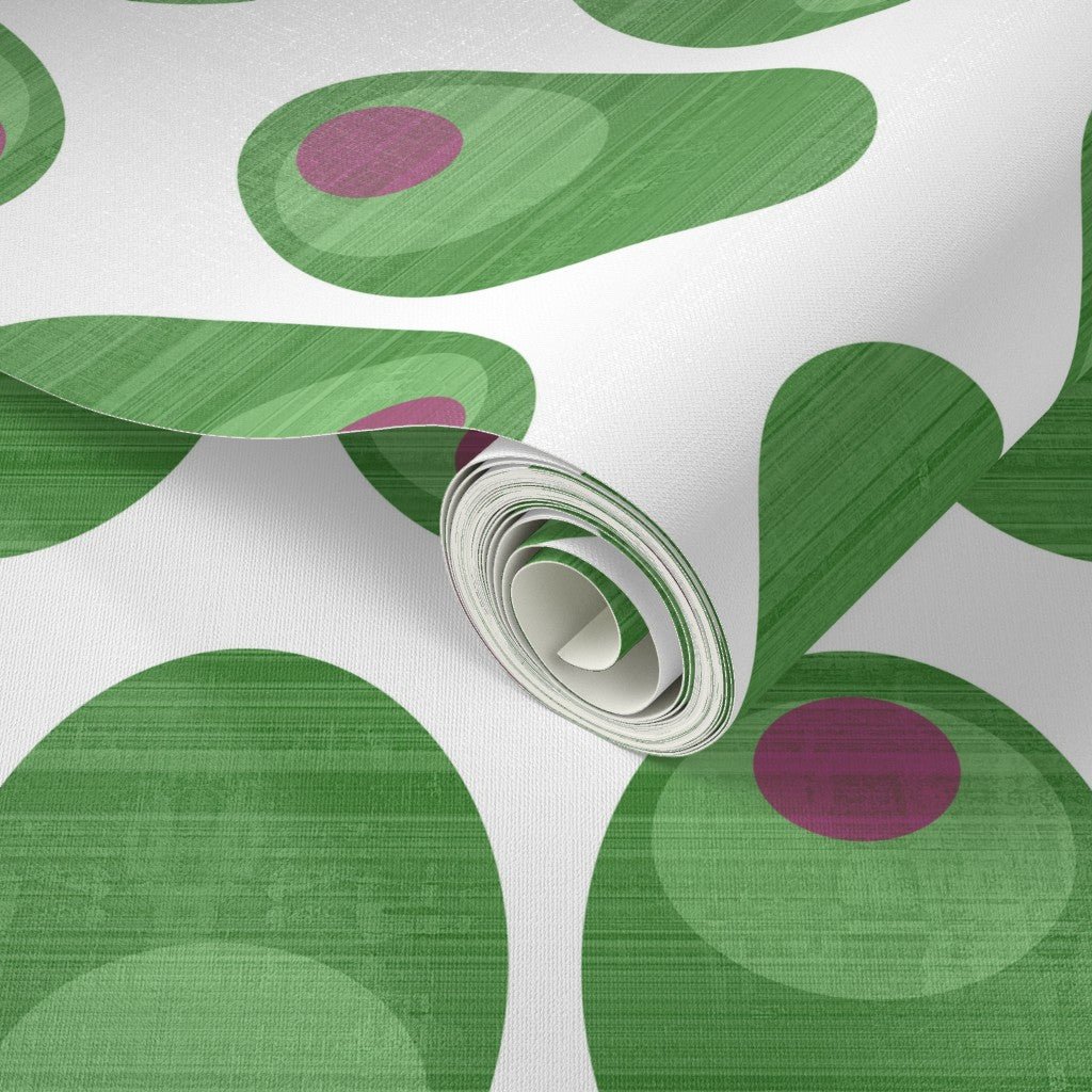 Olive You Cheeky Cocktail Wallpaper for Mid Century Modern Kitsch - Wallpaper | Victoria Bright Home - Colorful Modern Wallpaper For Your Home - - dining,green,kitchen,mid century,modern,pink,texture