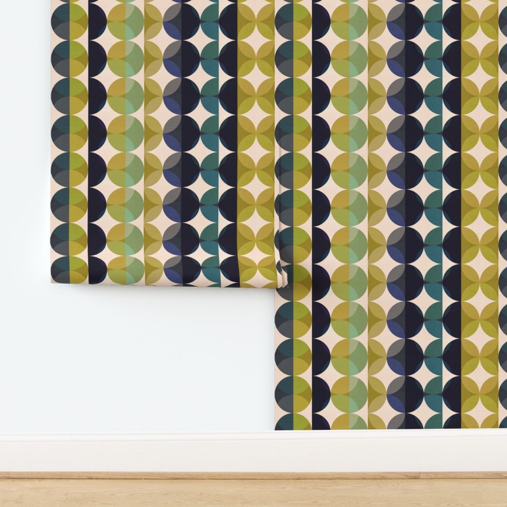 Mid Century Modern Earthy Gemstone Jade Wallpaper - Wallpaper | Victoria Bright Home - Colorful Modern Wallpaper For Your Home - - bedroom,blue,dining,dots,gold,green,kitchen,living,mid century,multicolor,retro,vintage
