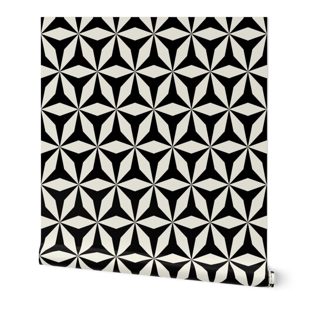 Moroccan Tile Modern Origami Wallpaper Peel and Stick Removeable or Non Pasted - Wallpaper | Victoria Bright Home - Colorful Modern Wallpaper For Your Home - Peel and Stick Removeable Sample 11 x 24 inches black origami - black,black and white,blue,dining,green,kitchen,living,modern,office,orange,traditional,yellow