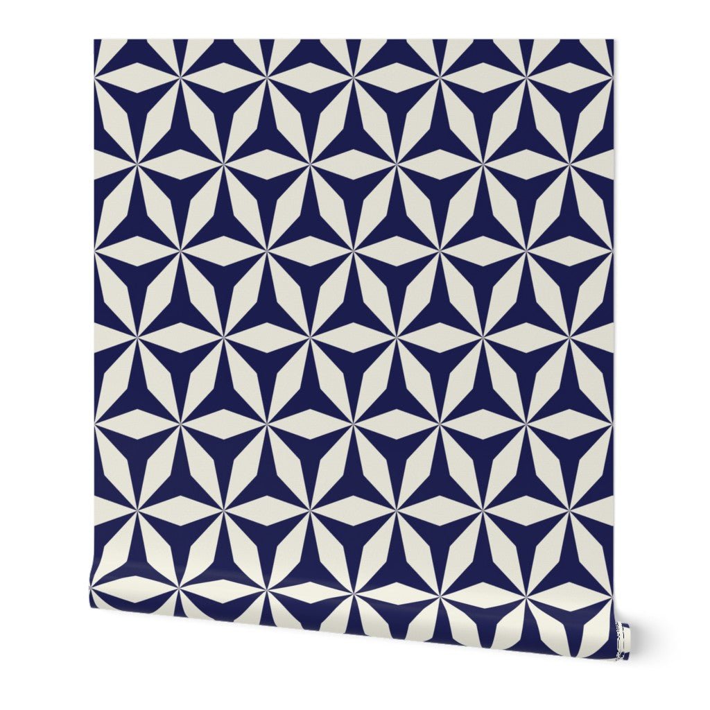 Moroccan Tile Modern Origami Wallpaper Peel and Stick Removeable or Non Pasted - Wallpaper | Victoria Bright Home - Colorful Modern Wallpaper For Your Home - Peel and Stick Removeable Sample 11 x 24 inches blue navy origami - black,black and white,blue,dining,green,kitchen,living,modern,office,orange,traditional,yellow
