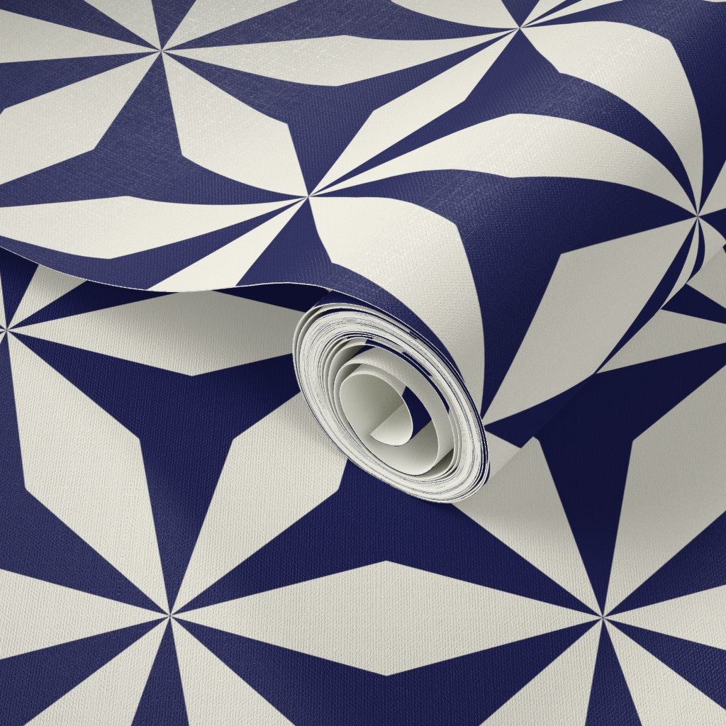 Moroccan Tile Modern Origami Wallpaper Peel and Stick Removeable or Non Pasted - Wallpaper | Victoria Bright Home - Colorful Modern Wallpaper For Your Home - - black,black and white,blue,dining,green,kitchen,living,modern,office,orange,traditional,yellow