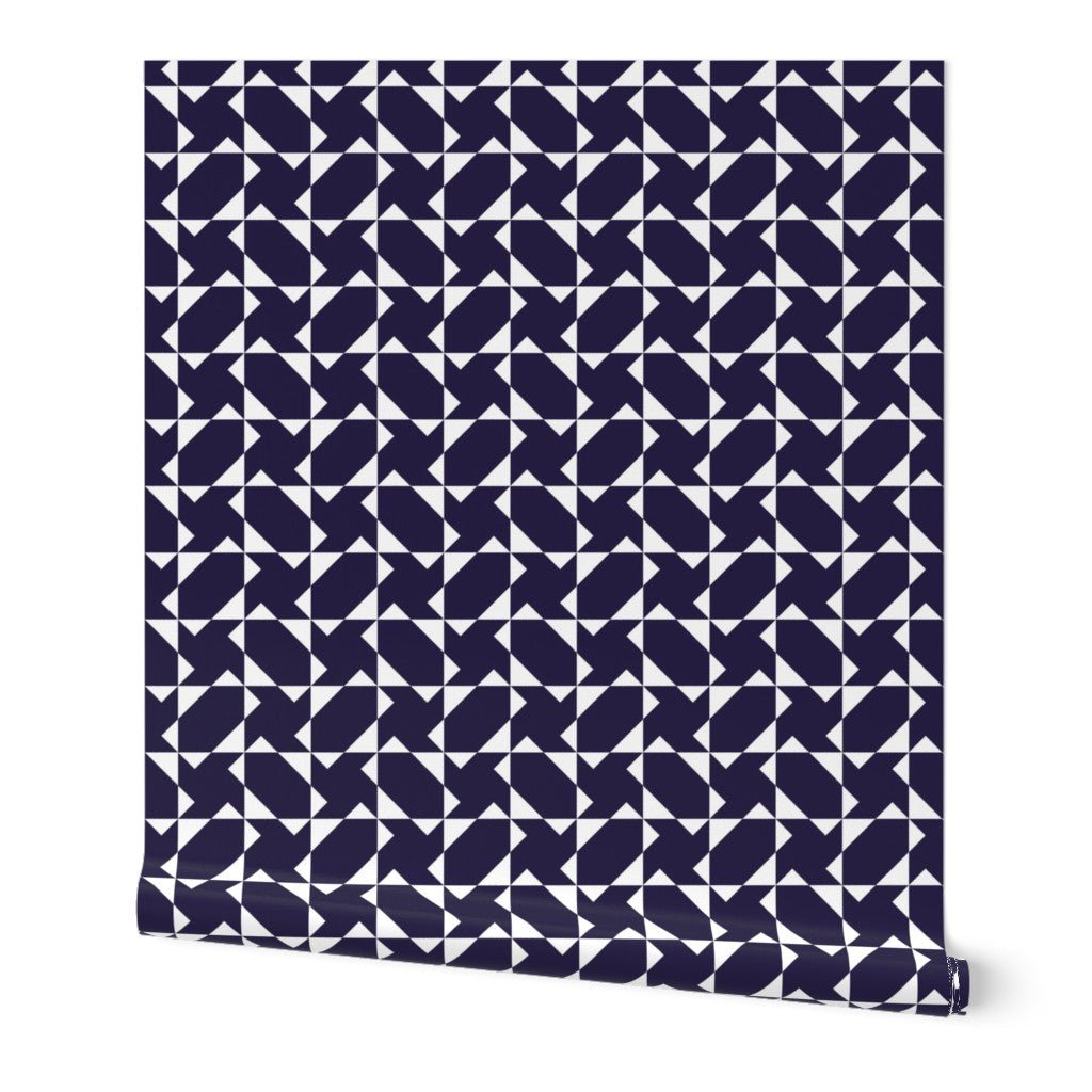 Chasing Charlie Modern Geometric Wallpaper - Wallpaper | Victoria Bright Home - Colorful Modern Wallpaper For Your Home - Peel and Stick Removeable Sample 11 x 24 inches blue navy charlie dark - bedroom,black,black and white,blue,dining,kitchen,living,modern,office,red,traditional