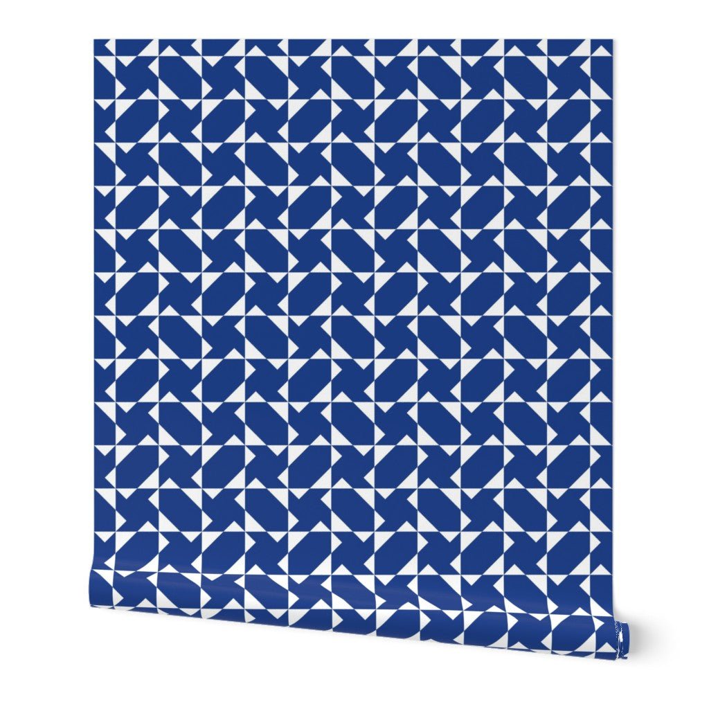 Chasing Charlie Modern Geometric Wallpaper - Wallpaper | Victoria Bright Home - Colorful Modern Wallpaper For Your Home - Peel and Stick Removeable Sample 11 x 24 inches blue royal charlie dark - bedroom,black,black and white,blue,dining,kitchen,living,modern,office,red,traditional