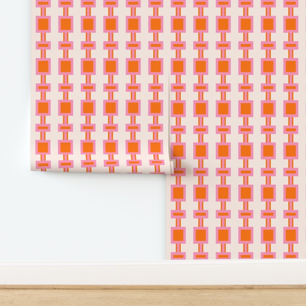 Diva Pink and Orange Retro Modern Wallpaper for a Sixties Style Aesthetic - Wallpaper | Victoria Bright Home - Colorful Modern Wallpaper For Your Home - - bedroom,feminine,kitchen,modern,nursery,orange,pink,retro,sixties