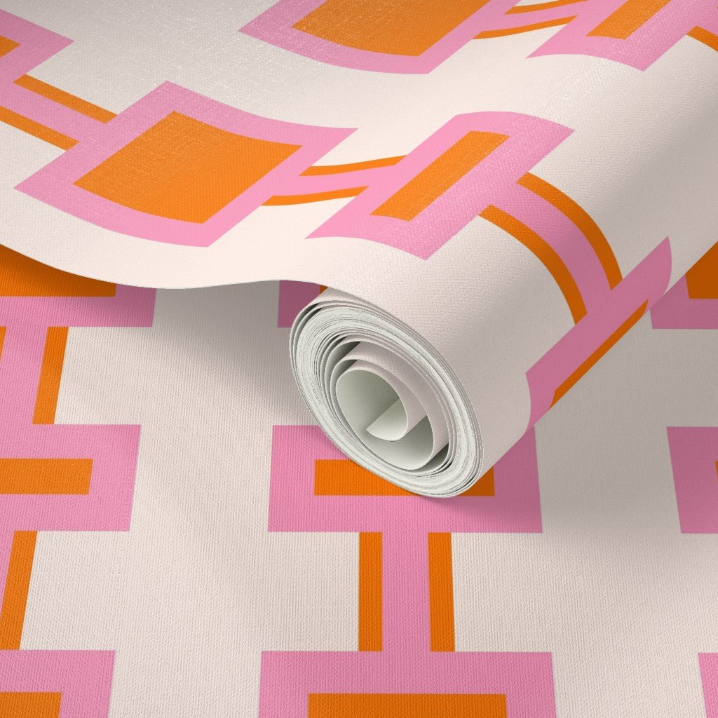 Diva Pink and Orange Retro Modern Wallpaper for a Sixties Style Aesthetic - Wallpaper | Victoria Bright Home - Colorful Modern Wallpaper For Your Home - - bedroom,feminine,kitchen,modern,nursery,orange,pink,retro,sixties
