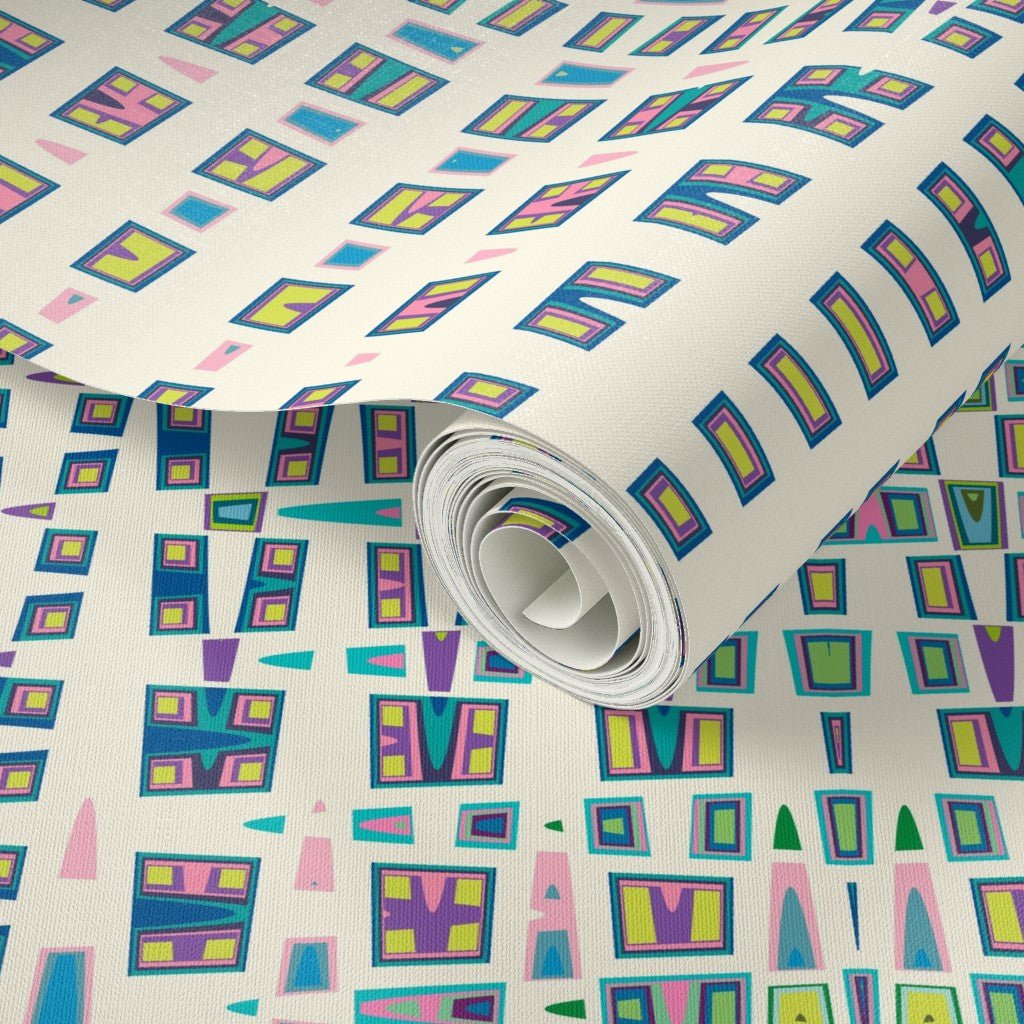 Mardis Gras Abstract Modern Wallpaper for a Retro Look - Wallpaper | Victoria Bright Home - Colorful Modern Wallpaper For Your Home - - abstract,bedroom,green,kitchen,modern,multicolor,nursery,pink,retro,yellow