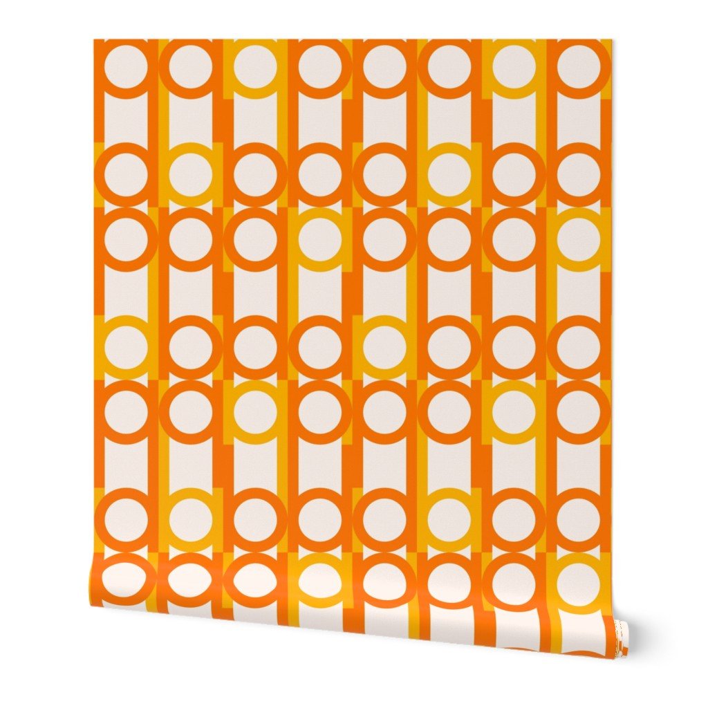 Peas and Cues Mid Century Modern Orange Wallpaper Ultra Mod Vibe - Wallpaper | Victoria Bright Home - Colorful Modern Wallpaper For Your Home - Peel and Stick Removeable Sample 11 x 24 inches - abstract,bedroom,dining,kitchen,living,mid century,modern,orange,retro,sixties,typography