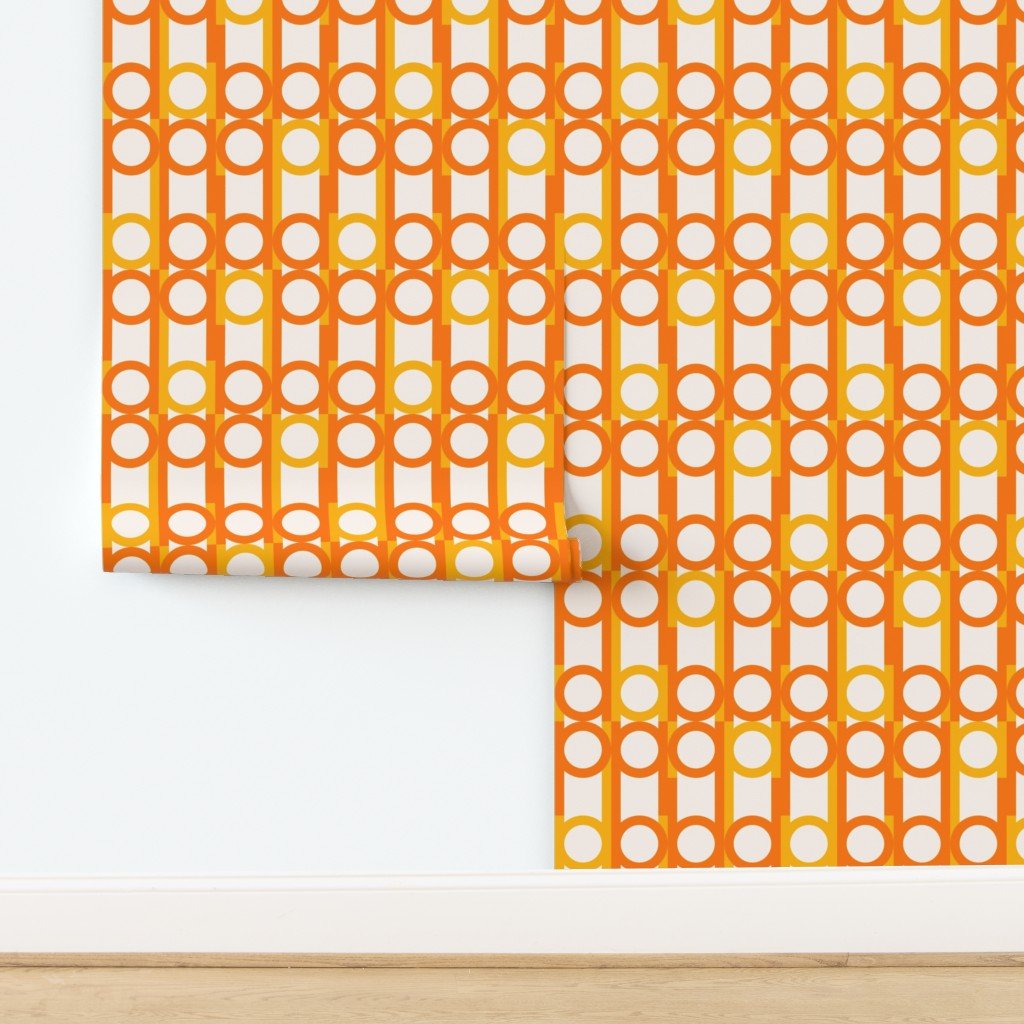 Peas and Cues Mid Century Modern Orange Wallpaper Ultra Mod Vibe - Wallpaper | Victoria Bright Home - Colorful Modern Wallpaper For Your Home - - abstract,bedroom,dining,kitchen,living,mid century,modern,orange,retro,sixties,typography