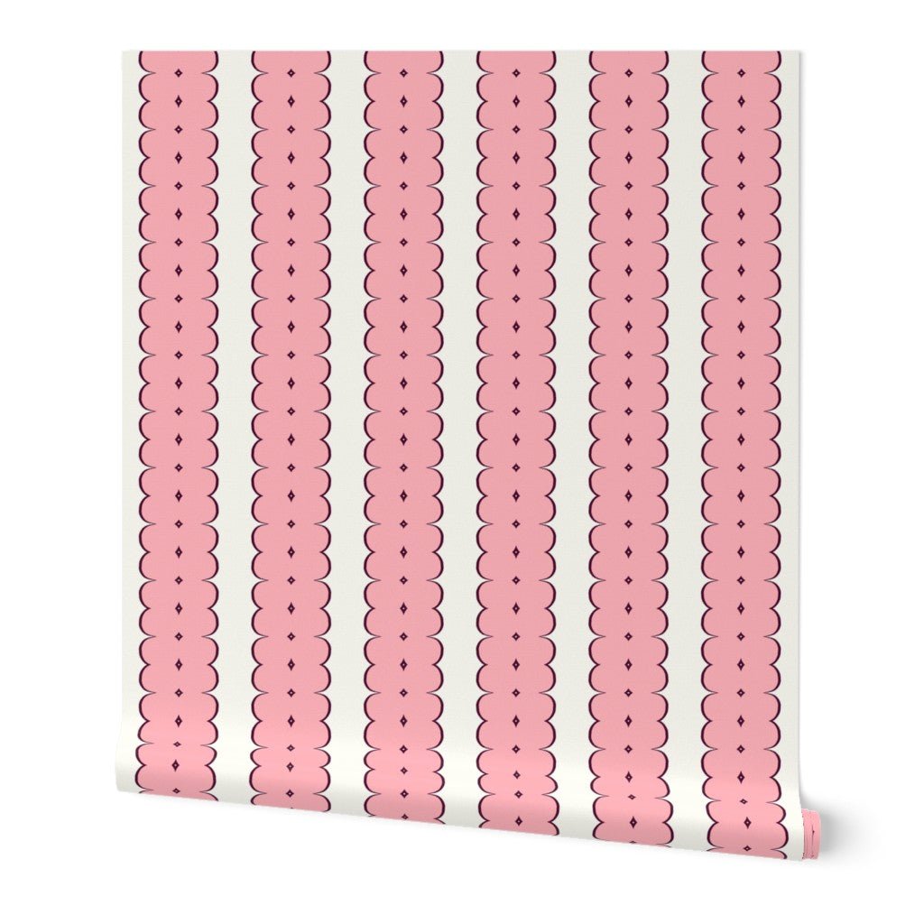 Feminine Ribbon Stripe Wallpaper for Bohemian Decor - Wallpaper | Victoria Bright Home - Colorful Modern Wallpaper For Your Home - Peel and Stick Removeable Sample 11 x 24 inches pink pale ribbons - bedroom,feminine,kids,kitchen,modern,nursery,office,pink,victorian,vintage,yellow