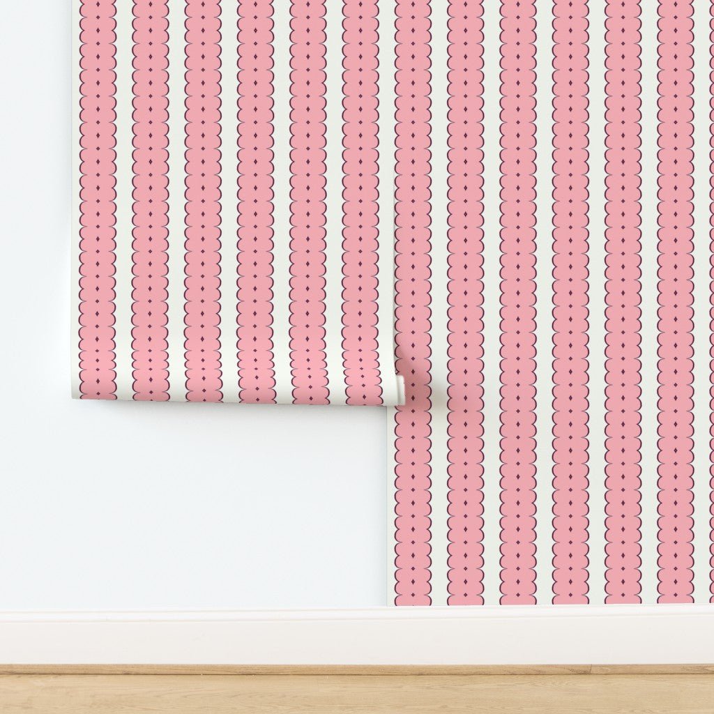 Feminine Ribbon Stripe Wallpaper for Bohemian Decor - Wallpaper | Victoria Bright Home - Colorful Modern Wallpaper For Your Home - - bedroom,feminine,kids,kitchen,modern,nursery,office,pink,victorian,vintage,yellow