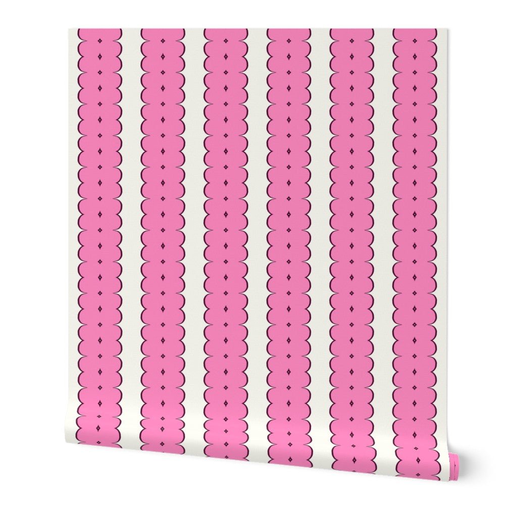 Feminine Ribbon Stripe Wallpaper for Bohemian Decor - Wallpaper | Victoria Bright Home - Colorful Modern Wallpaper For Your Home - Peel and Stick Removeable Sample 11 x 24 inches pink candy ribbons - bedroom,feminine,kids,kitchen,modern,nursery,office,pink,victorian,vintage,yellow
