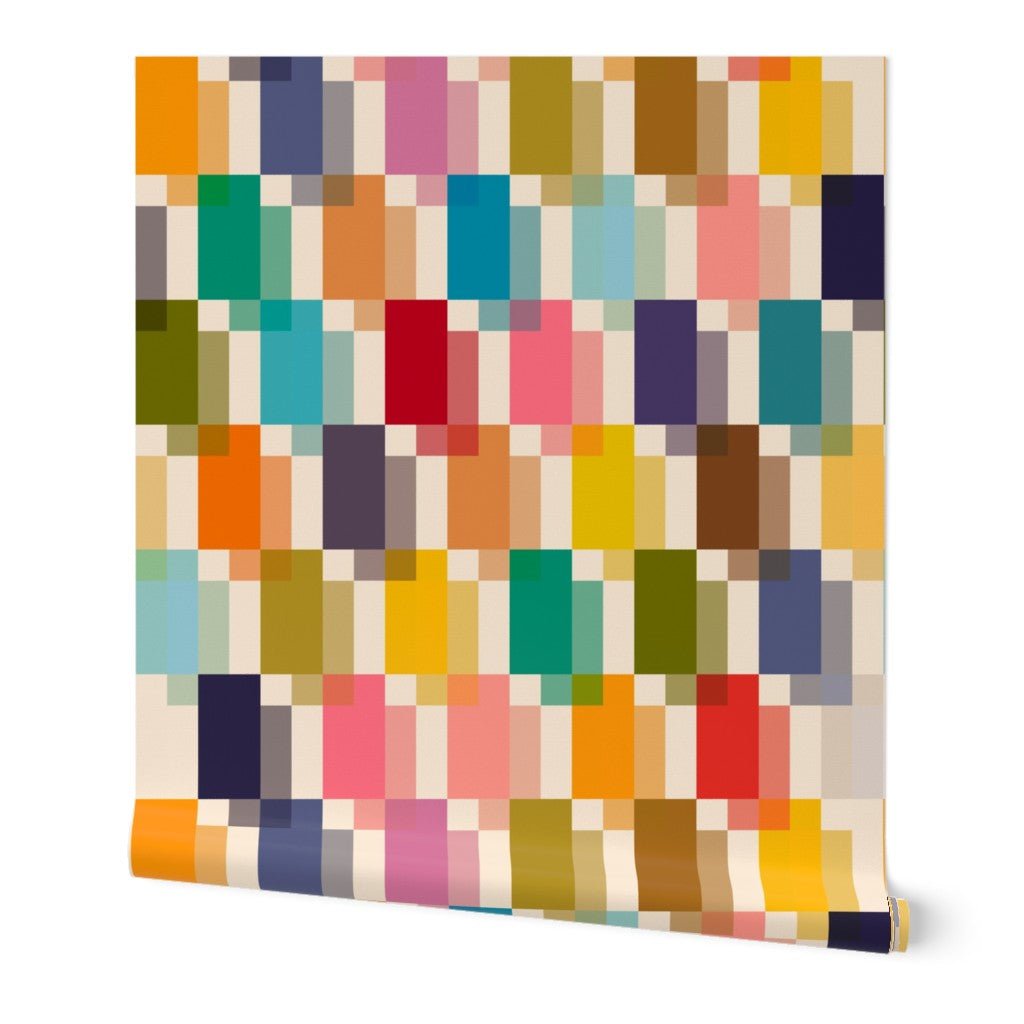 Mid Century Modern Jewel Wallpaper for Bright and Colorful Decor - Wallpaper | Victoria Bright Home - Colorful Modern Wallpaper For Your Home - Peel and Stick Removeable Sample 11 x 24 inches - bedroom,blue,dining,green,living,mid century,modern,multicolor,orange,pink,yellow