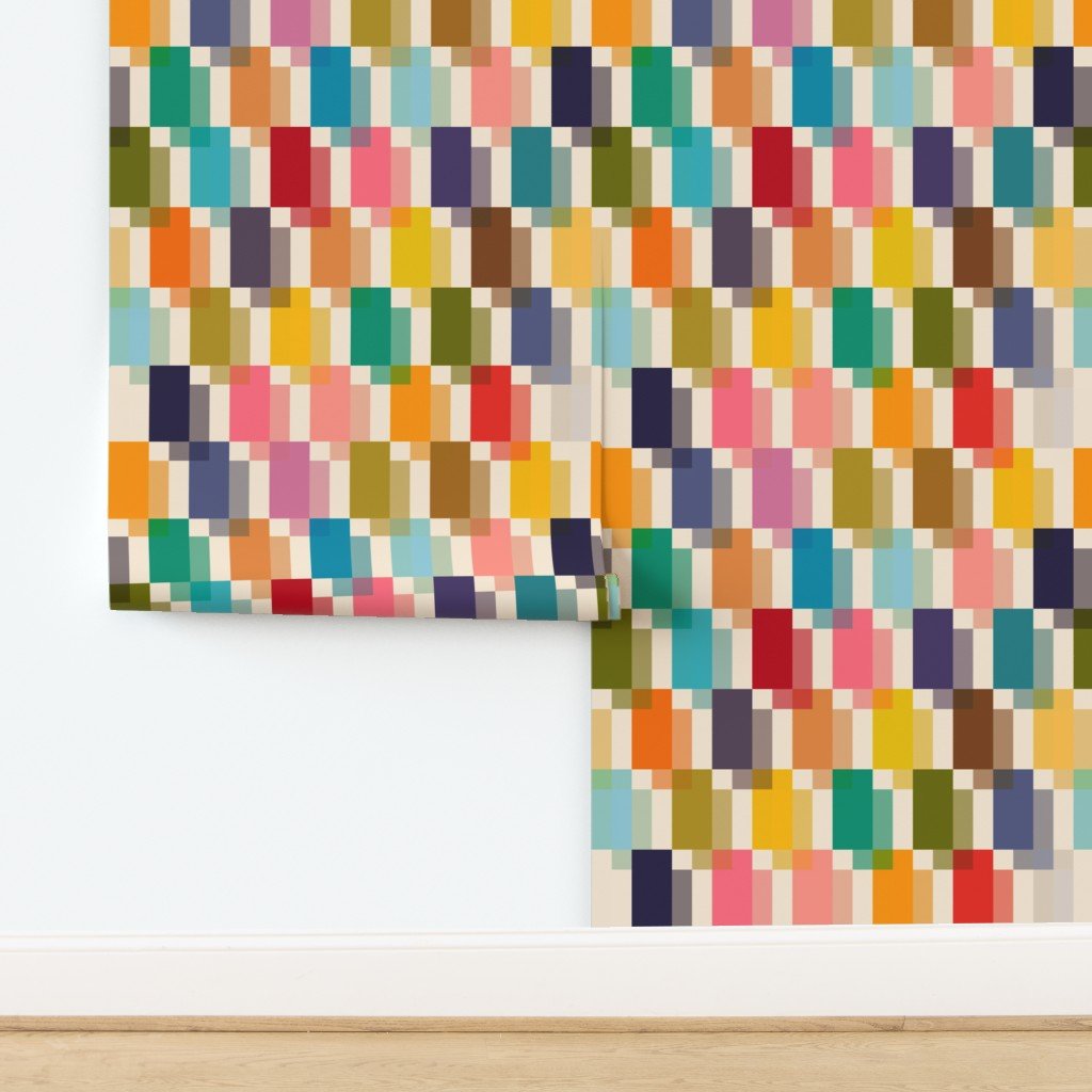 Mid Century Modern Jewel Wallpaper for Bright and Colorful Decor - Wallpaper | Victoria Bright Home - Colorful Modern Wallpaper For Your Home - - bedroom,blue,dining,green,living,mid century,modern,multicolor,orange,pink,yellow
