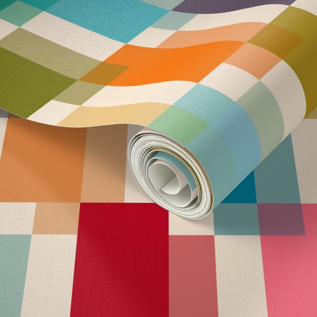 Mid Century Modern Jewel Wallpaper for Bright and Colorful Decor - Wallpaper | Victoria Bright Home - Colorful Modern Wallpaper For Your Home - - bedroom,blue,dining,green,living,mid century,modern,multicolor,orange,pink,yellow