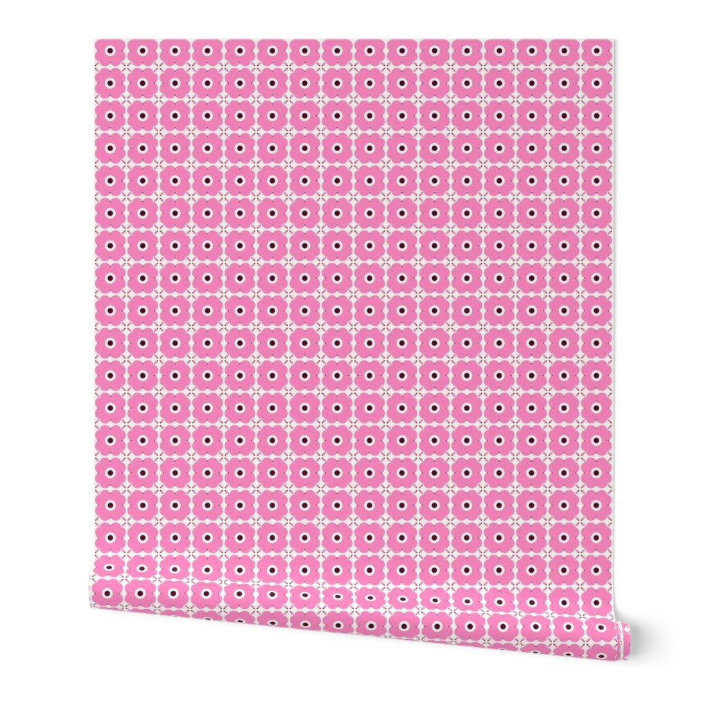 Pink Sweet Pea Geometric Floral Wallpaper for an Eclectic Bohemian Style - Wallpaper | Victoria Bright Home - Colorful Modern Wallpaper For Your Home - Peel and Stick Removeable Sample 11 x 24 inches pink sweetpea - floral,kids,kitchen,modern,nursery,office,pink