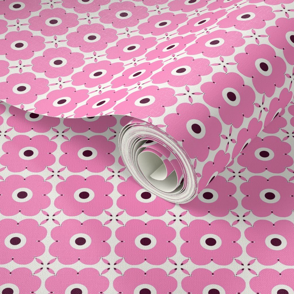 Pink Sweet Pea Geometric Floral Wallpaper for an Eclectic Bohemian Style - Wallpaper | Victoria Bright Home - Colorful Modern Wallpaper For Your Home - - floral,kids,kitchen,modern,nursery,office,pink