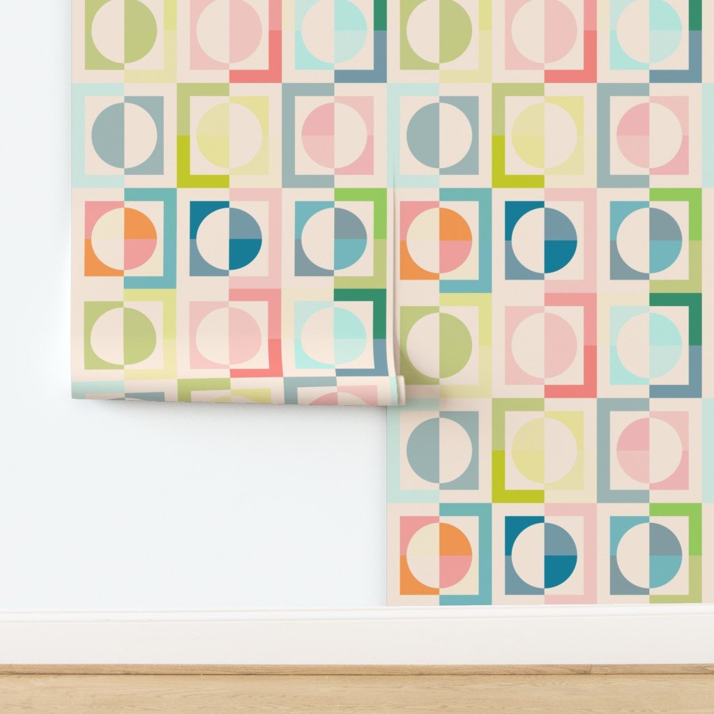 Halvsies Pastel Retro Modern Wallpaper for Nursery and Kid&