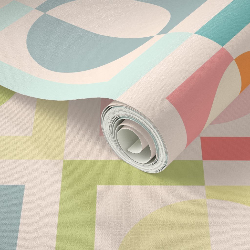 Halvsies Pastel Retro Modern Wallpaper for Nursery and Kid&