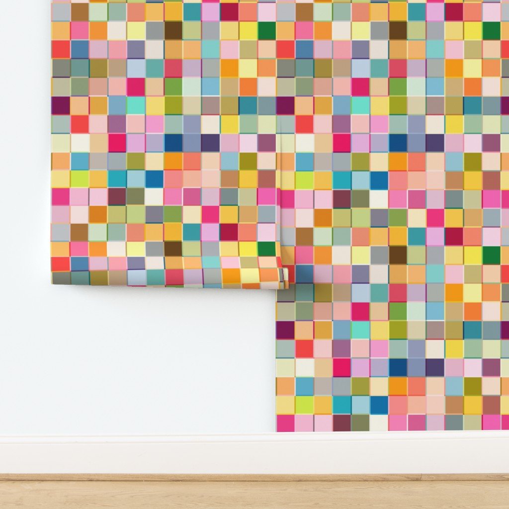 Retro Multicolored Checkered Wallpaper with Bright Colors