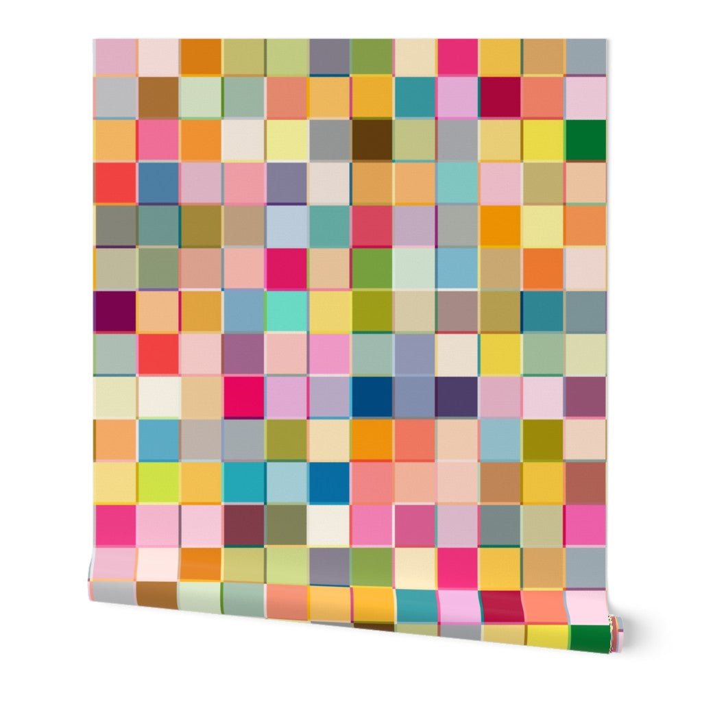 Retro Multicolored Checkered Wallpaper with Bright Colors