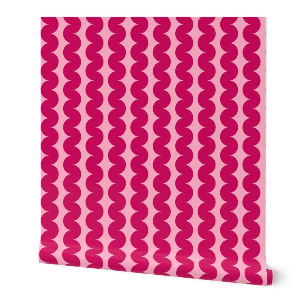 RicRac Ribbon Stripe Nostalgic Wallpaper for Sixties Flaire - Wallpaper | Victoria Bright Home - Colorful Modern Wallpaper For Your Home - Peel and Stick Removeable Sample 11 x 24 inches pink ricrac - bedroom,feminine,kids,modern,nursery,pink,retro,seventies,sixties,stripes,vintage,zig zag
