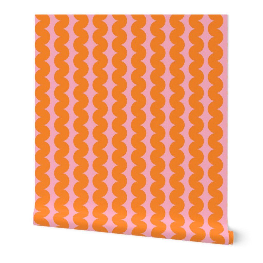 RicRac Ribbon Stripe Nostalgic Wallpaper for Sixties Flaire - Wallpaper | Victoria Bright Home - Colorful Modern Wallpaper For Your Home - Peel and Stick Removeable Sample 11 x 24 inches orange ricrac - bedroom,feminine,kids,modern,nursery,pink,retro,seventies,sixties,stripes,vintage,zig zag