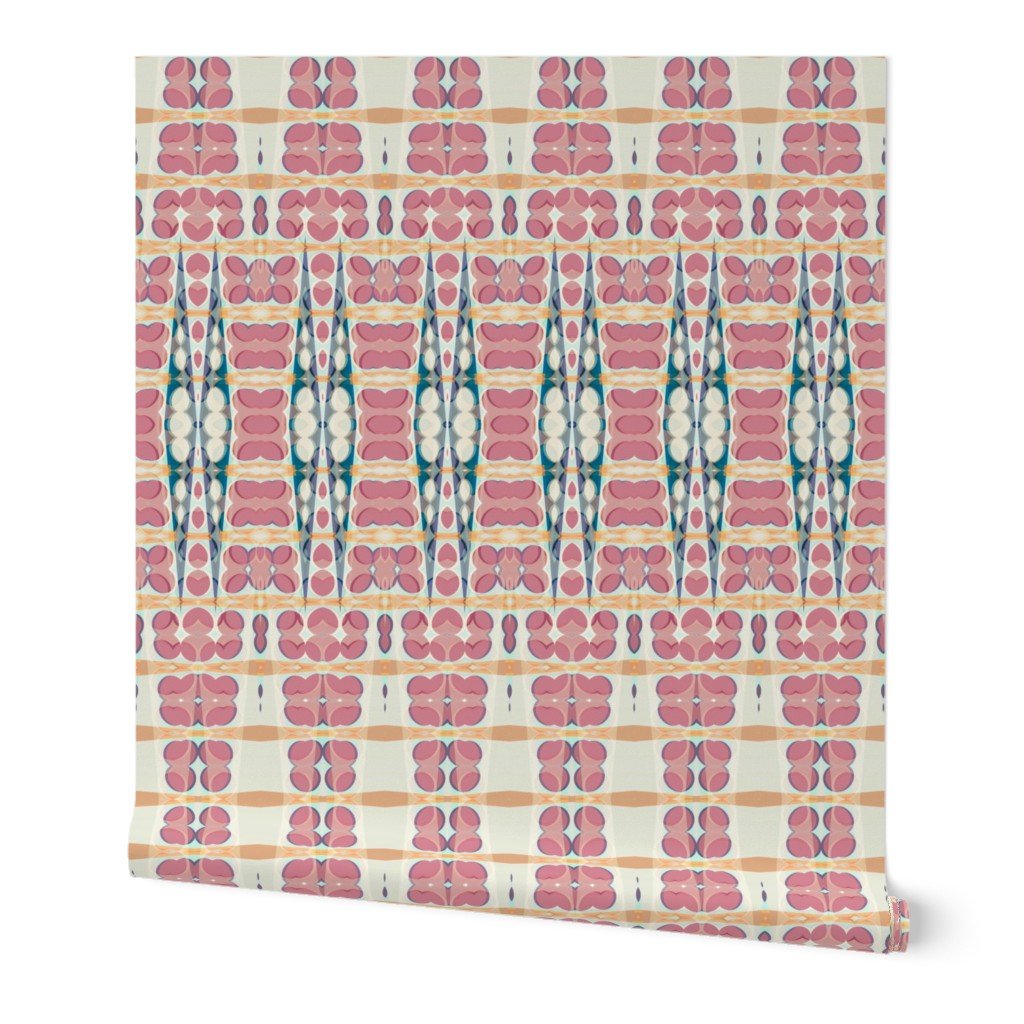 Vintage Sari Inspired Pink Wallpaper for Bohemian Style - Wallpaper | Victoria Bright Home - Colorful Modern Wallpaper For Your Home - Peel and Stick Removeable Sample 11 x 24 inches pink sari - abstract,bedroom,cream,feminine,nursery,office,pink,traditional,vintage