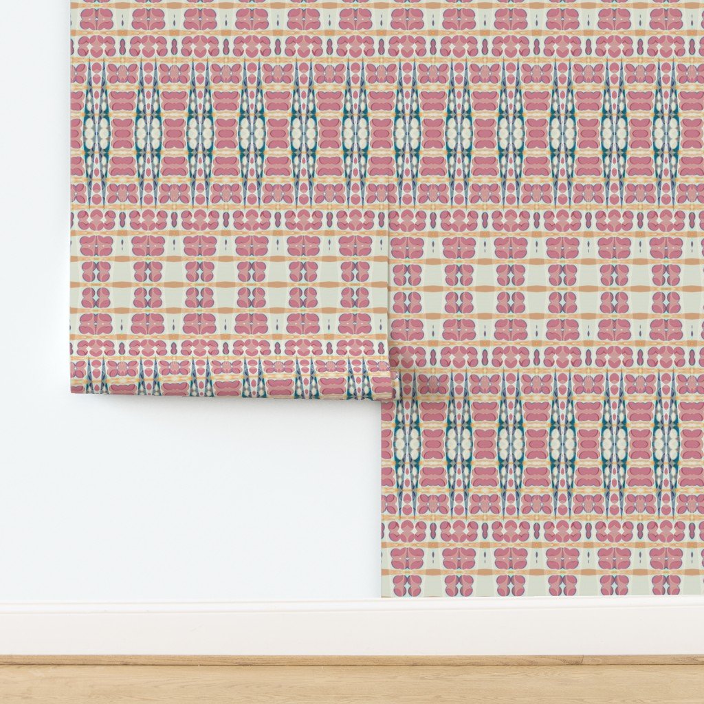 Vintage Sari Inspired Pink Wallpaper for Bohemian Style - Wallpaper | Victoria Bright Home - Colorful Modern Wallpaper For Your Home - - abstract,bedroom,cream,feminine,nursery,office,pink,traditional,vintage