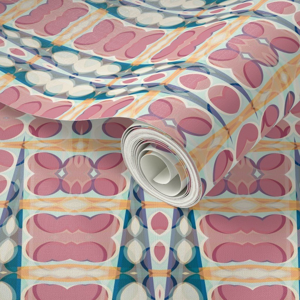 Vintage Sari Inspired Pink Wallpaper for Bohemian Style - Wallpaper | Victoria Bright Home - Colorful Modern Wallpaper For Your Home - - abstract,bedroom,cream,feminine,nursery,office,pink,traditional,vintage