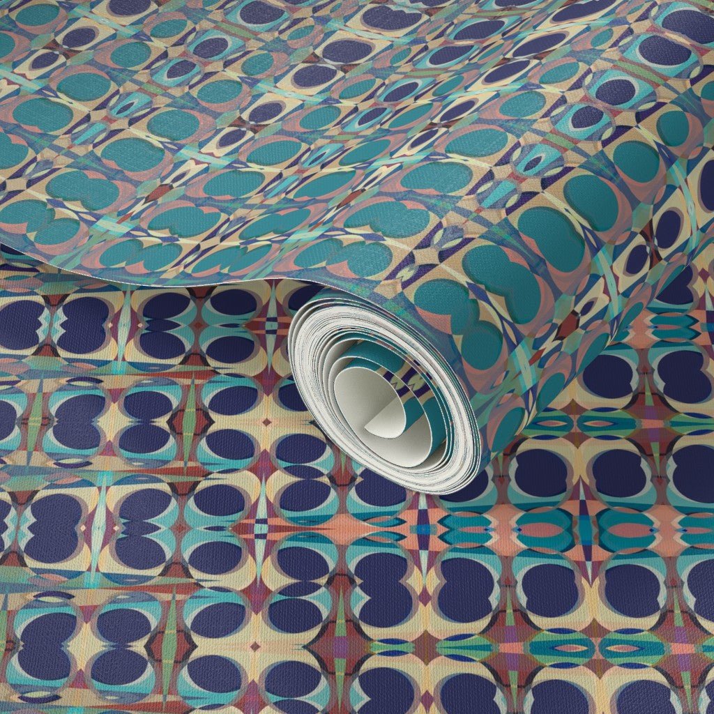 Vintage Sari Inspired Blue Wallpaper for Bohemian Style - Wallpaper | Victoria Bright Home - Colorful Modern Wallpaper For Your Home - - abstract,bedroom,blue,dining,kitchen,living,nursery,traditional,vintage