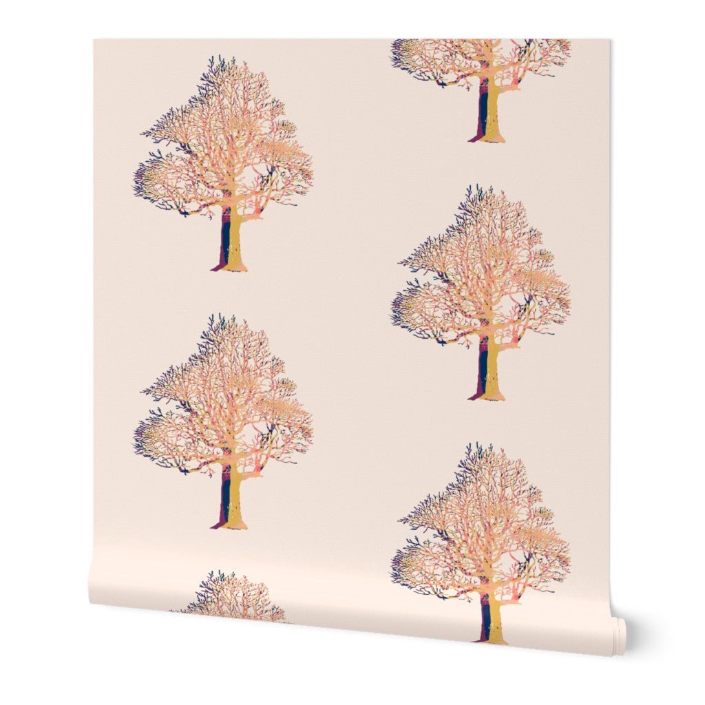 Chinoiserie Tree Wallpaper for an Elegant Traditional Style - Wallpaper | Victoria Bright Home - Colorful Modern Wallpaper For Your Home - Peel and Stick Removeable Sample 11 x 24 inches multicolor tree - asian,bedroom,dining,floral,living,multicolor,nursery,traditional,vintage