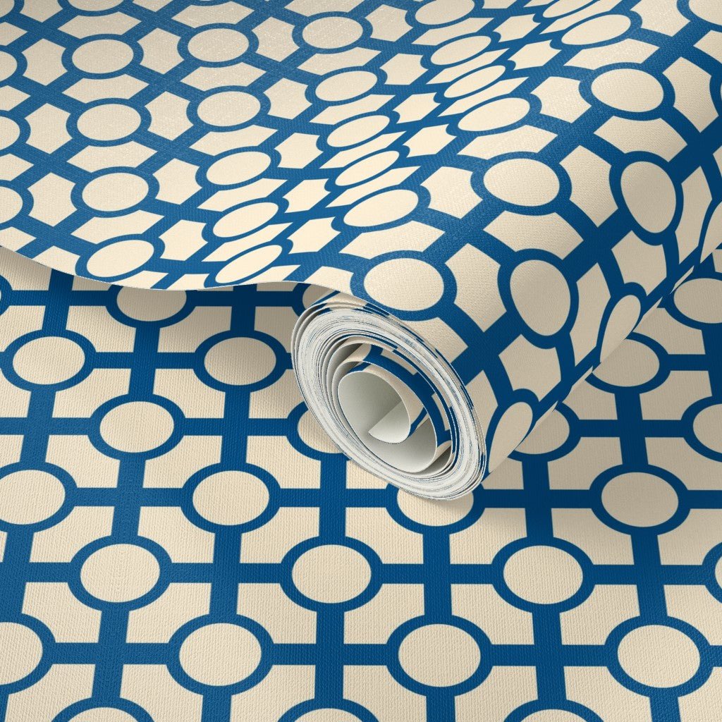 Retro Trellis Classic Wallpaper with a Chinoiserie Feel - Wallpaper | Victoria Bright Home - Colorful Modern Wallpaper For Your Home - - bedroom,blue,cream,dining,green,kids,kitchen,Minimalist,modern,nursery,pink,retro,traditional,vintage,yellow