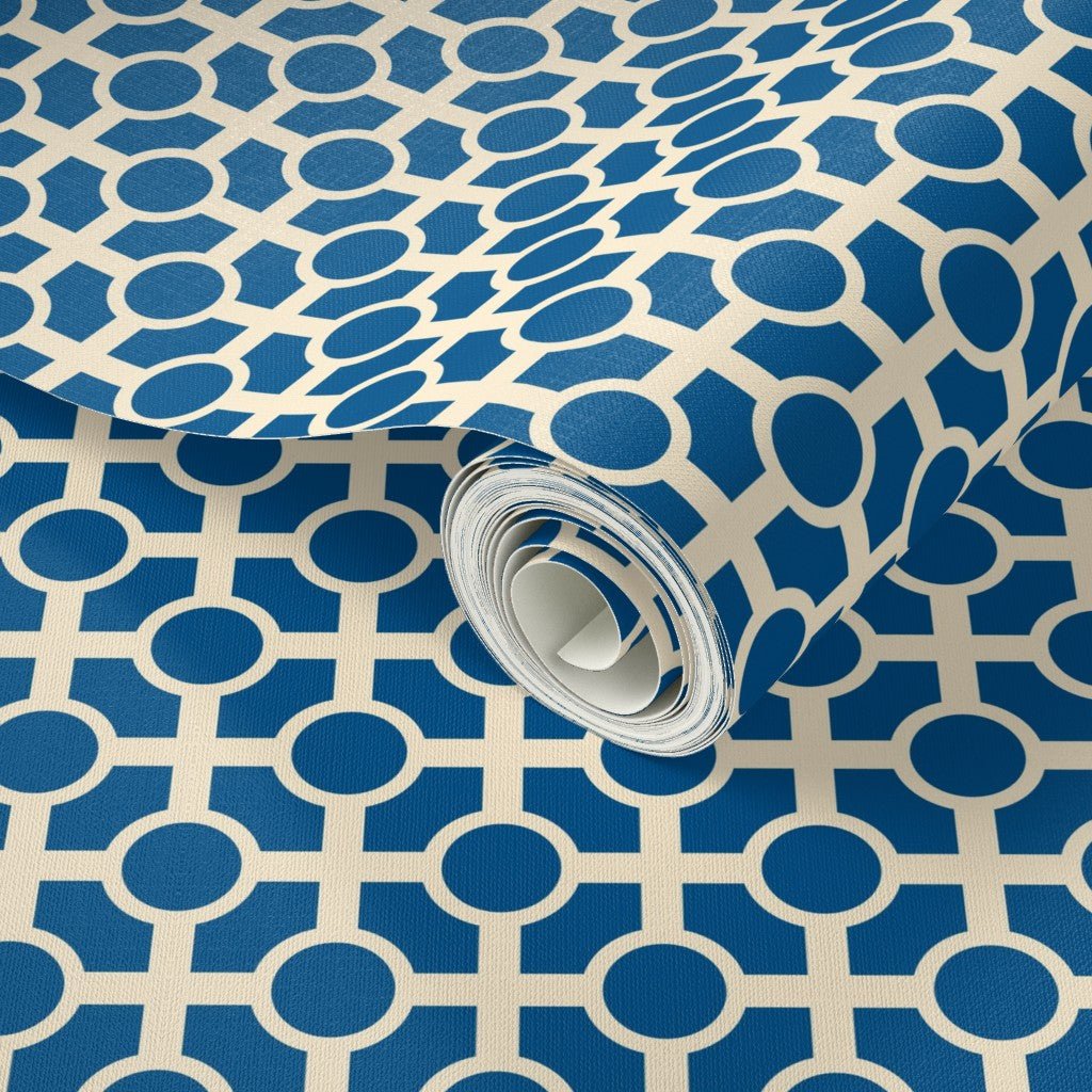 Retro Trellis Classic Wallpaper with a Chinoiserie Feel - Wallpaper | Victoria Bright Home - Colorful Modern Wallpaper For Your Home - - bedroom,blue,cream,dining,green,kids,kitchen,Minimalist,modern,nursery,pink,retro,traditional,vintage,yellow