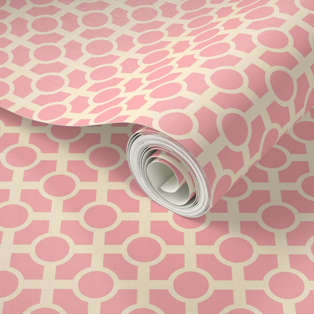 Retro Trellis Classic Wallpaper with a Chinoiserie Feel - Wallpaper | Victoria Bright Home - Colorful Modern Wallpaper For Your Home - - bedroom,blue,cream,dining,green,kids,kitchen,Minimalist,modern,nursery,pink,retro,traditional,vintage,yellow