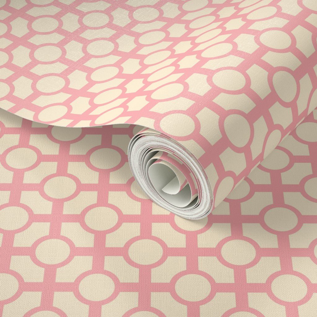 Retro Trellis Classic Wallpaper with a Chinoiserie Feel - Wallpaper | Victoria Bright Home - Colorful Modern Wallpaper For Your Home - - bedroom,blue,cream,dining,green,kids,kitchen,Minimalist,modern,nursery,pink,retro,traditional,vintage,yellow