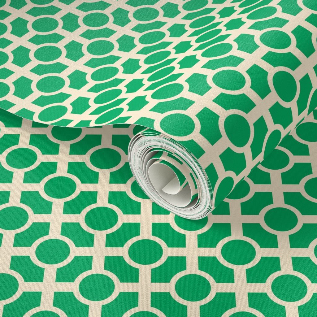 Retro Trellis Classic Wallpaper with a Chinoiserie Feel - Wallpaper | Victoria Bright Home - Colorful Modern Wallpaper For Your Home - - bedroom,blue,cream,dining,green,kids,kitchen,Minimalist,modern,nursery,pink,retro,traditional,vintage,yellow