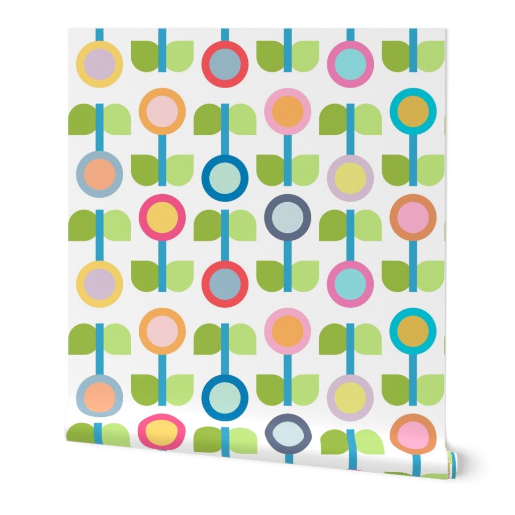 Scandinavian Modern Flower Wallpaper for Kitchens and Children - Wallpaper | Victoria Bright Home - Colorful Modern Wallpaper For Your Home - Peel and Stick Removeable Sample 11 x 24 inches multicolor swedish spring - bedroom,floral,green,kids,kitchen,Minimalist,modern,multicolor,nursery,pink,retro,scandinavian,vintage