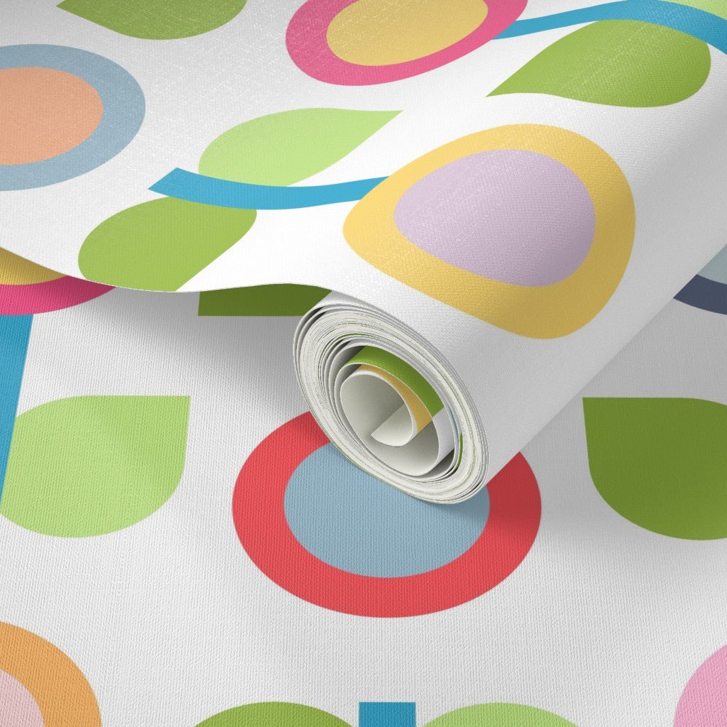 Scandinavian Modern Flower Wallpaper for Kitchens and Children - Wallpaper | Victoria Bright Home - Colorful Modern Wallpaper For Your Home - - bedroom,floral,green,kids,kitchen,Minimalist,modern,multicolor,nursery,pink,retro,scandinavian,vintage