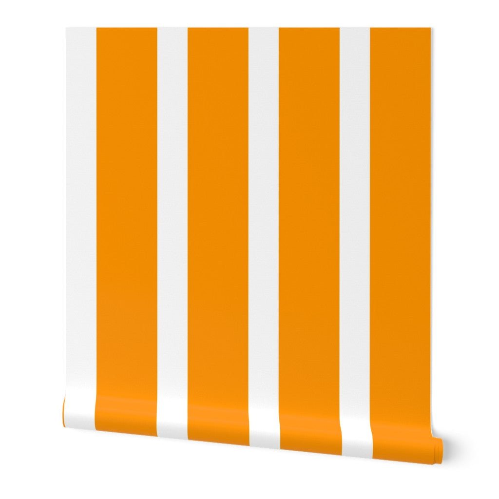 Bold Striped Wallpaper in Bright Colors for a British Interiors Feel - Wallpaper | Victoria Bright Home - Colorful Modern Wallpaper For Your Home - Peel and Stick Removeable Sample 11 x 24 inches orange stripe - bedroom,blue,dining,green,kids,kitchen,modern,nursery,office,orange,pink,red,retro,scandinavian,stripes,traditional,yellow