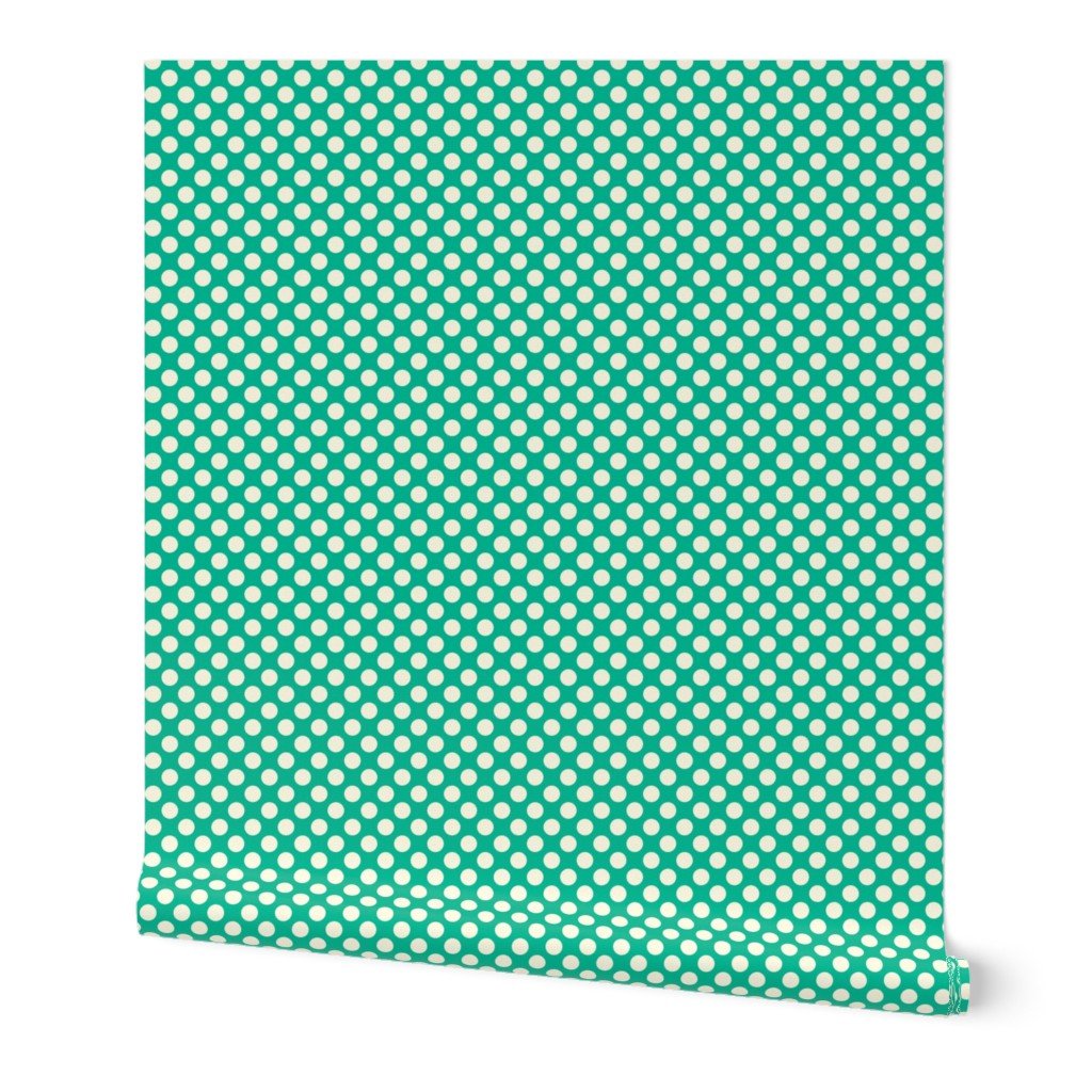 Modernist Mini Dot Wallpaper in Nostalgic Colors for Mid Century Modern Decor - Wallpaper | Victoria Bright Home - Colorful Modern Wallpaper For Your Home - Peel and Stick Removeable Sample 11 x 24 inches green mod mini dot dark - bedroom,blue,dining,dots,feminine,green,kids,kitchen,mid century,modern,nursery,office,red,retro,sixties,yellow