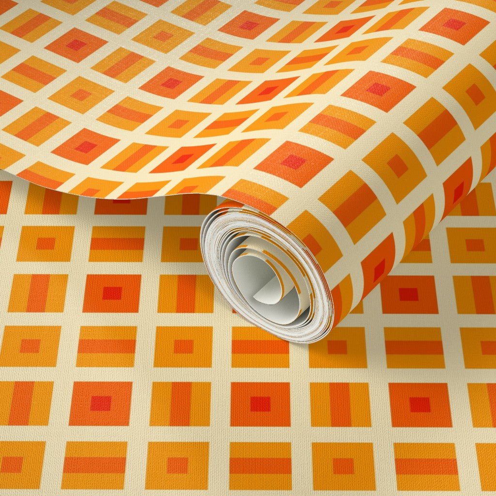 Helms Alee Retro Squares Wallpaper in Six Colors - Wallpaper | Victoria Bright Home - Colorful Modern Wallpaper For Your Home - - bedroom,blue,dining,green,kids,kitchen,modern,nursery,office,orange,pink,retro,sixties,turquoise,yellow